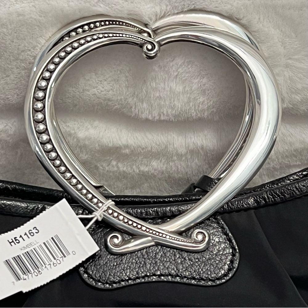 NWT Brighton “Kimbell” Satin & Leather Trim Bag w Rosettes & Heart Metal Handles - Picture 7 of 16